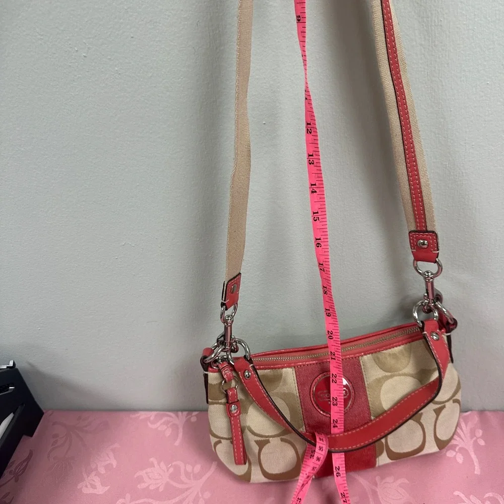 Y2K Coach Signature Stripe Demi Shoulder Bag Canvas F15111 Crossbody Swing Bag